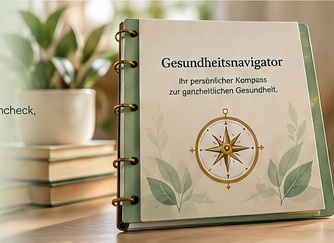 Gesundheitsnavigator als Ringbuch mit Kompassmotiv