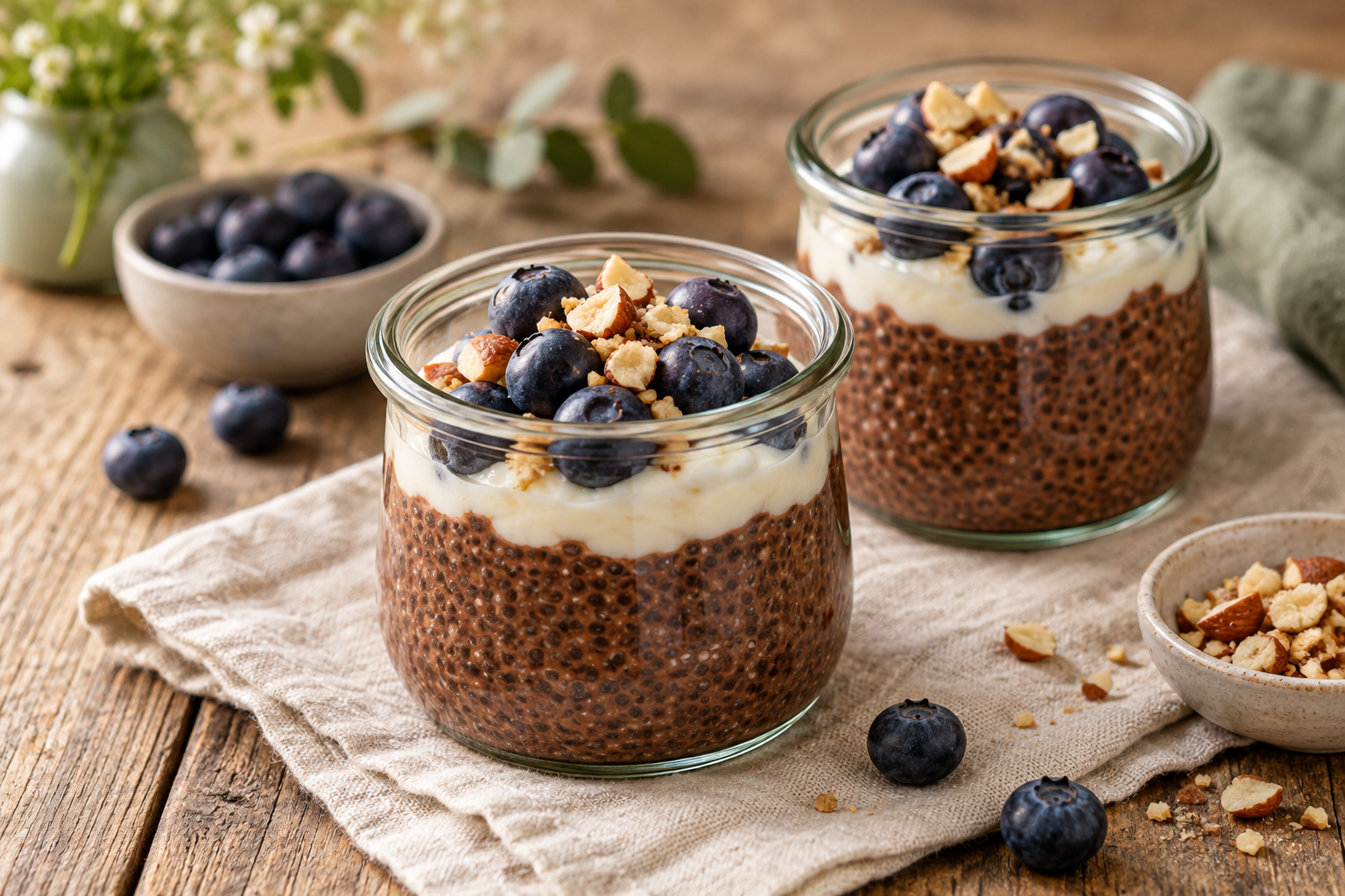 Foto des Rezepts: Schoko-Chia-Pudding mit Heidelbeeren