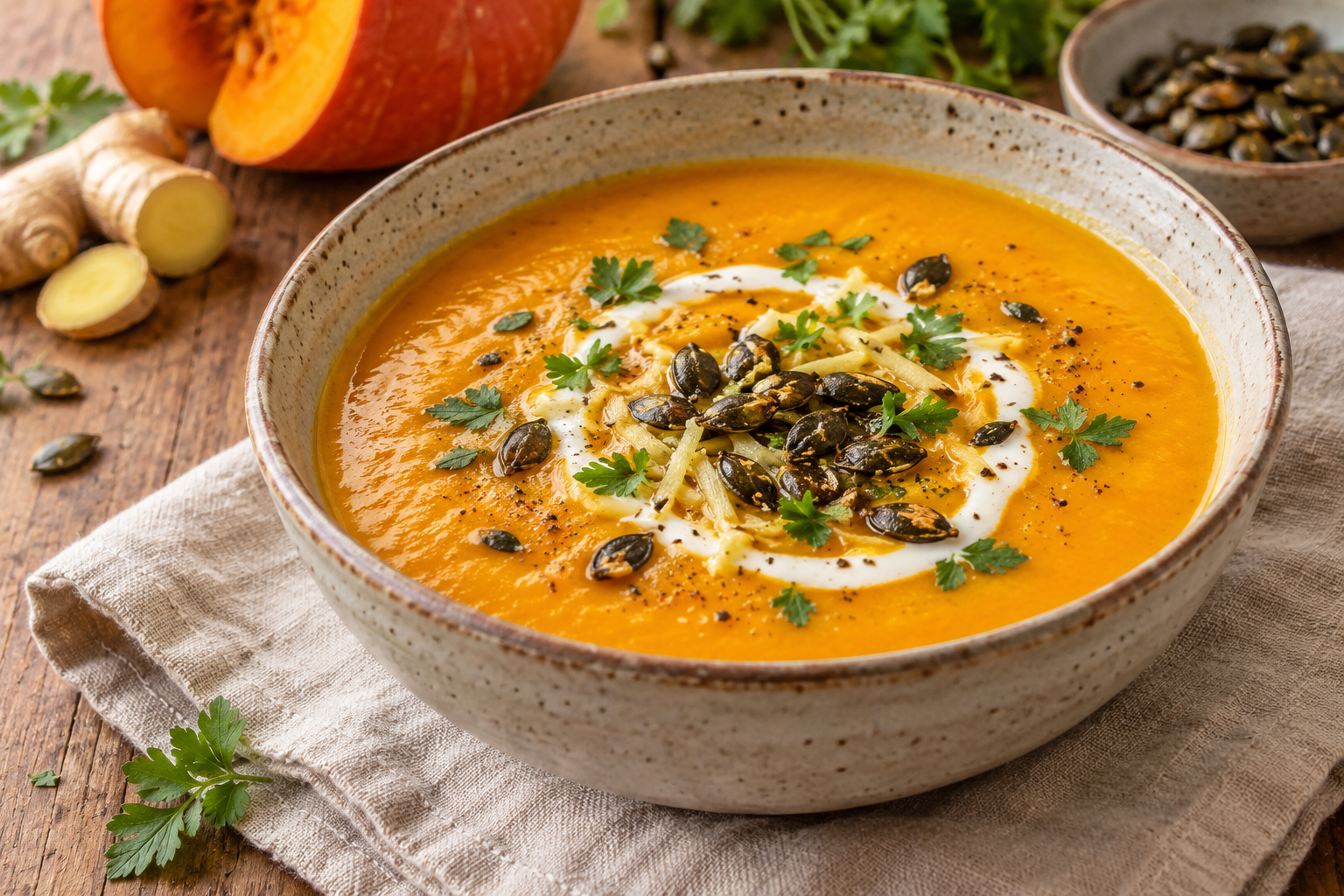 Kürbissuppe als Beispiel für die Herbstküche