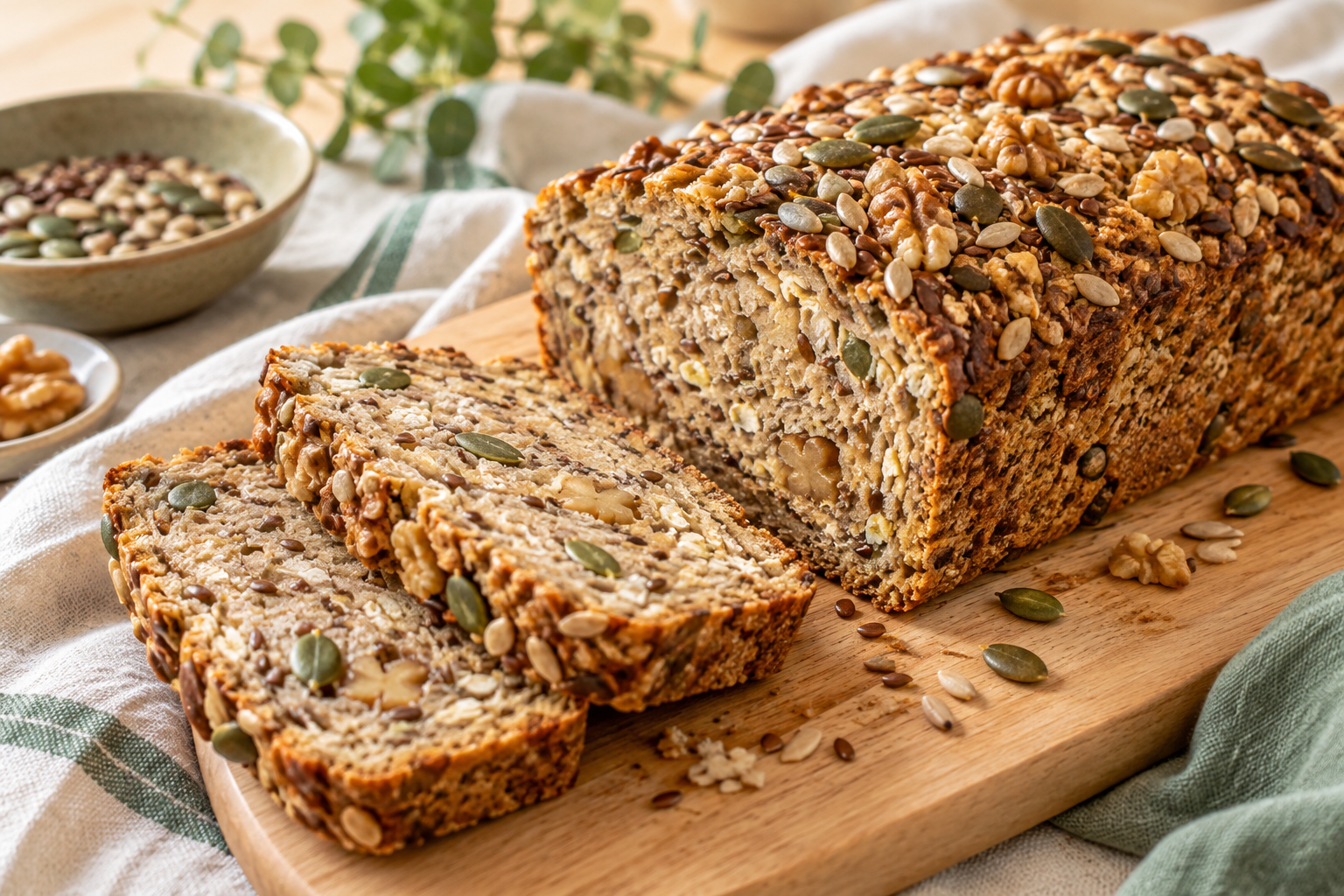 Kerniges Proteinbrot mit Haferkleie, Saaten & Walnüssen