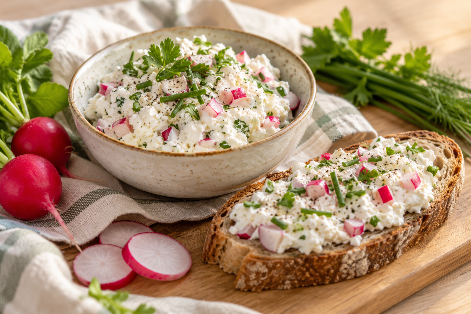 Körniger Frischkäse mit Radieschen & Kräutern