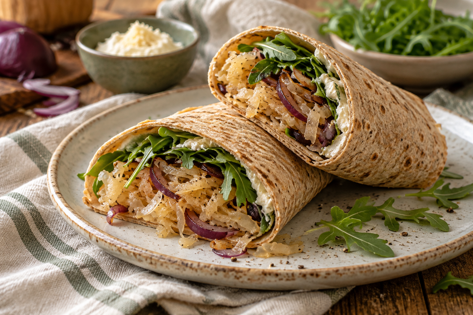 Foto des Rezepts: Sauerkraut-Wrap mit Meerrettich-Frischkäse &amp; Rucola